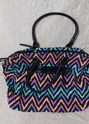 Нарядна об'ємна сумка з довгими ручками , тканева, яскрава із 3ма ручками