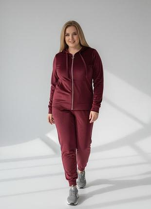 Велюрові костюми великих розмірів 2234-3 бордо