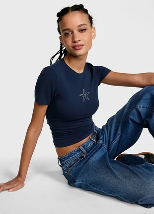 Футболка короткий хлопок звезда стразы pink victoria ́s secret