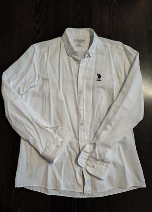 Рубашка мужская фирмы polo u.s белая l slim fit