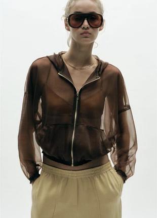 Куртка з капюшоном із органзи бомбер zara