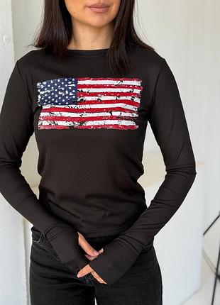 Жіночий лонгслів чорний біли 42-44 46-48