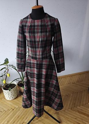 Платье серое в клетку ретро винтаж xs миди
