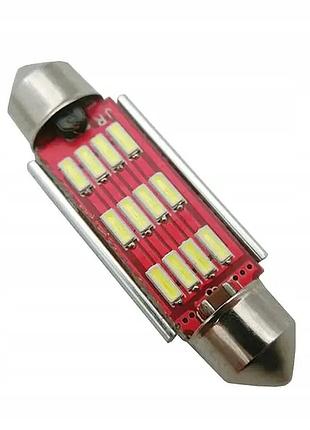 Светодиодная лампа c5w c10w 39 мм 12 smd 4014 с обманкой canbus для салона и номера белая