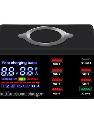 Зарядная станция сетевая 8x usb + беспроводная зарядка pd qc3.0 led wlx-x9