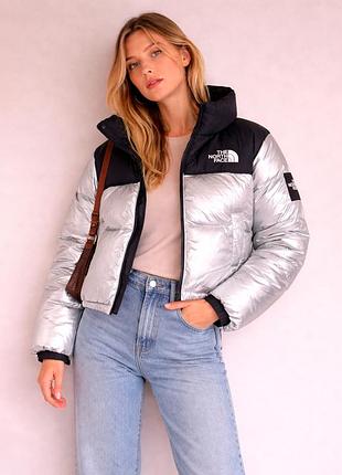 Новая женская зимняя объемная коричневая пуховая куртка the north face