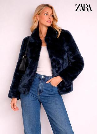 Новая темно синяя эко шубка zara s