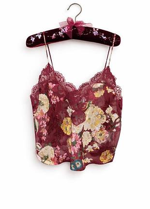 Бордовий мереживний топ жіночий з квітковим принтом, напівпрозорий  knickerbox