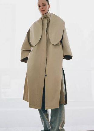 Хакі тренч zara оверсайз тренч з хусткою вільний тренч міді довгий тренч з високим коміром