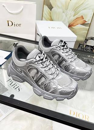 Неймовірні жіночі кросівки у стилі бренду ch..ristian d..ior chrono sneaker silver сріблясті