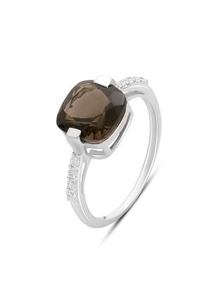 Серебряное кольцо с натуральным раухтопазом (дымчатым кварцем) 2.988ct, фианитами (18см размер) 2177975