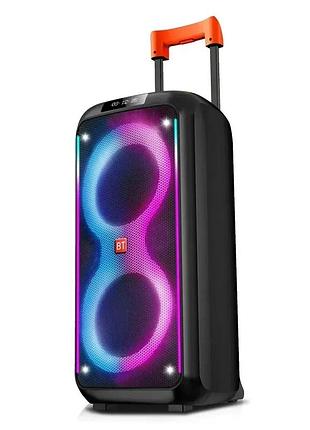 Акумуляторна bluetooth колонка ttd-2821 40вт із караоке, 2×8" баси, rgb led підсвітка, usb, tf, aux, fm, бездротова колонка
