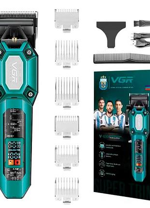 Машинка для стрижки волос аккумуляторная с 6 насадками и led дисплеем vgr v-600