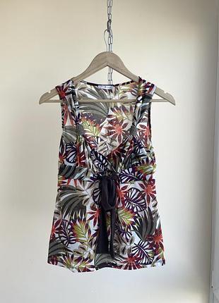 Вінтажна жіноча сітчаста майка безрукавний топ квітковий принт cache cache v-neck tropical floral print mesh tank top vintage вінтаж 90х 2000х 3 m l