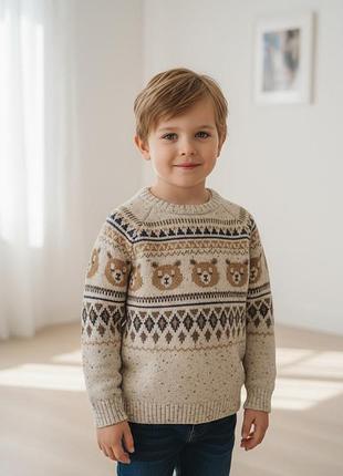 Теплый свитер беж для мальчика двойной вязки f&amp;f, 5-6 лет (116 см)