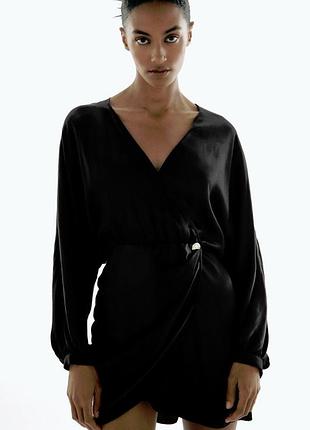 Атласна сукня плаття на запах атласное платье на запах zara м