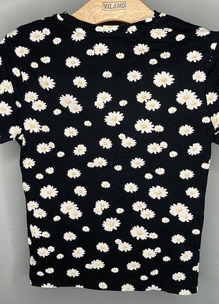 🌼🖤 футболка bershka — чёрная с белым принтом в виде ромашек 7