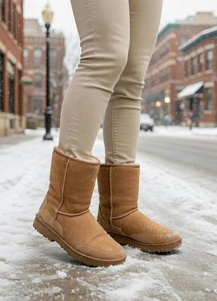Сапоги угги женские ugg оригинал us 6 бежевые, натуральная замша и шерсть