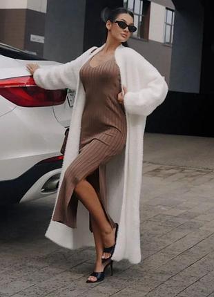 Якісний кардиган альпака довгий білий кардиган довгий кардиган пухнастий кардиган міді