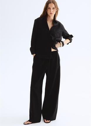 Широкие брюки из льняной смеси женские черные h&m