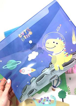 Папка-конверт а4 “динозаври” на кнопці, пластикова (cute dino)