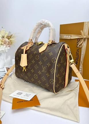🤎speedy 25 monogram canvas handbag boho premium🤎 натуральная кожа брендовая сумка с комплектом люкс