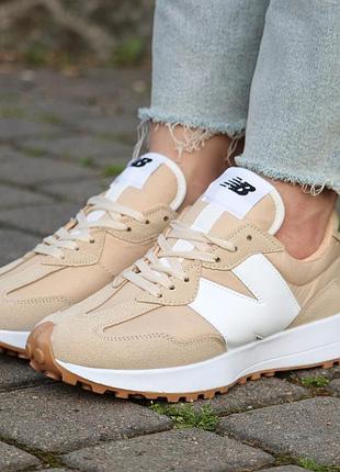 Кросівки жіночі new balance 327 бежеві з білим стильні та універсальні