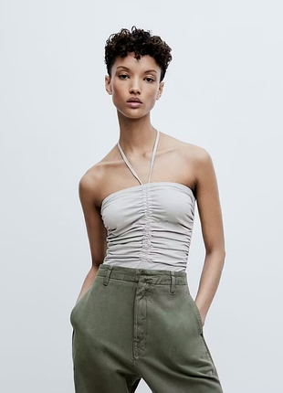 Новый боди zara ruched bodysuit с затяжкой по центру - м
