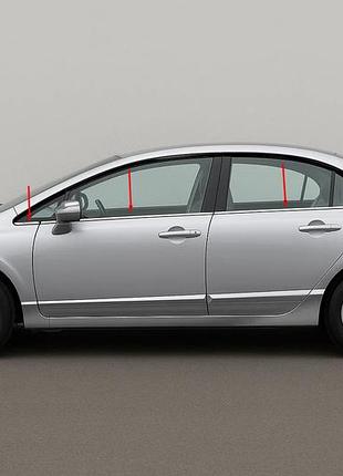 Нижние молдинги окон нержавейка (6 шт) omsaline - итальянская нержавейка для honda civic sedan viii 2006-2011 гг
