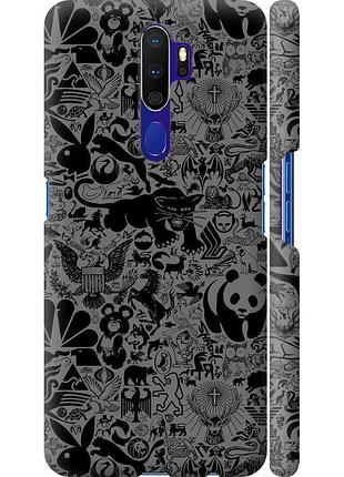 Чехол 3d пластиковый матовый на телефон oppo a9 2020 чёрно-серый стикер бомбинг "2432m-1865-58250"