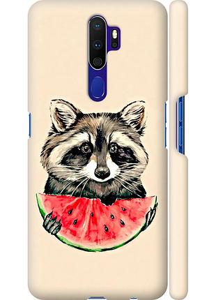 Чехол 3d пластиковый матовый на телефон oppo a9 2020 енотик с арбузом "4605m-1865-58250"