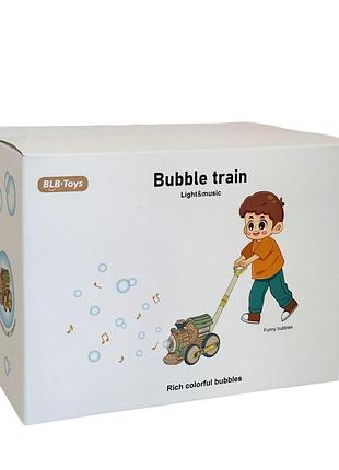 Детская игрушка-каталка паровозик с мыльными пузырями bubble train с музыкой и подсветкой, коричневый 486463 3