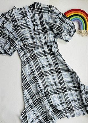 Сукня плаття платье смужка клітинка з обʼємними рукавами