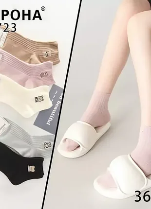Женские укороченные носки хлопковые с мишками корона, размер 36-41