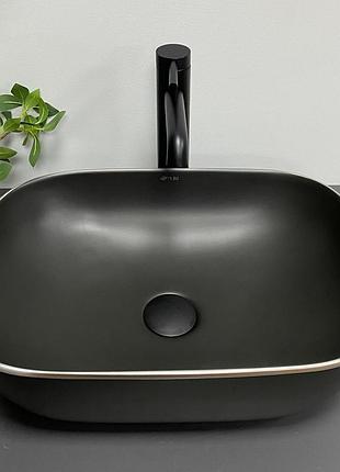 Умивальник накладний vbi ravenna 460x330x140мм прямокутний чорний vbi-011229