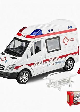 Іграшкова машина швидка допомога mercedes sprinter металева з інерційним механізмом, світлом, звуком 1:32 білий