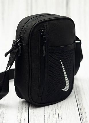 Спортивна чорна сумка nike через плече, чоловіча сумка найк, сумка мессенджер, барсетка nike