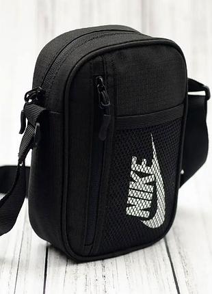 Спортивна чорна сумка nike через плече, чоловіча сумка найк, сумка мессенджер, барсетка nike
