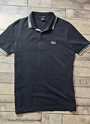 Бавовняне чоловіче поло hugo boss parlay 190 колір чорний однотонне розмір l