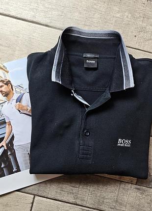 Бавовняне чоловіче поло hugo boss parlay 190 колір чорний однотонне розмір l