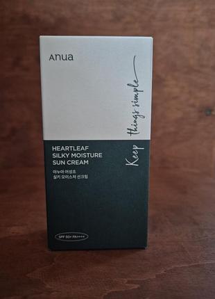 Anua heartleaf silky moisture sun cream – солнцезащитный крем с хауттюйной сердцевидной spf50+ pa++++