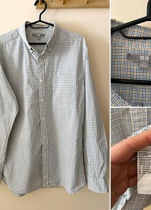 Сорочка картата котонова uniqlo, l синьо жовта на високий ріст