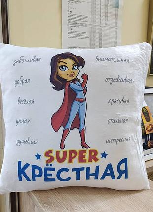 П000166	атласная подушка с принтом "супер крестная"