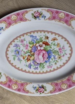 Винтажное овальное сервировочное блюдо remington fine china "spring garden" 1930-1940