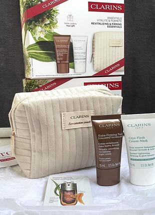 Оригінал. набір для догляду за обличчям clarins (15+15+ 0,9+ косметичка )