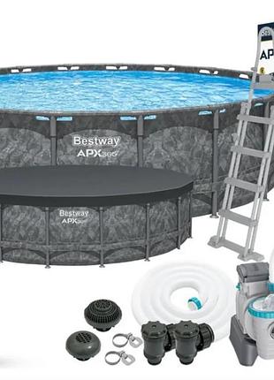 Бассейн bestway 561kc ø 549 x 132 см каркасный, песочный фильтр-насос 6056 л/ч, лестница, тент, polysphere