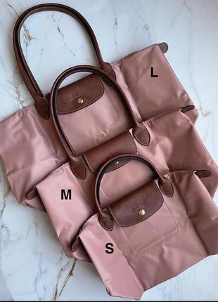 Сумка longchamp le pliage original m tote bag pink tea