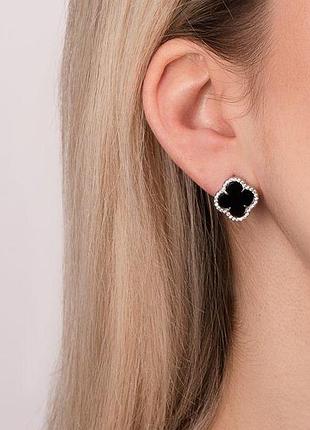 Сережки- пусети біла конюшина 17 мм в стилі van cleef