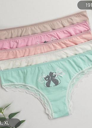 Женские хлопковые трусы бразилиана nicoletta норма, комплект (5 шт) размеры: m, l, xl