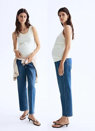Джинсы для беременных мом mom прямые синие mama straight high rib ankle length h&m eur s